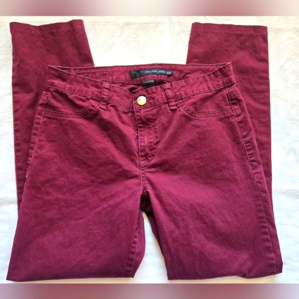 Calvin Klein High-Rise Jeans Burgundy Straight Leg Size 8